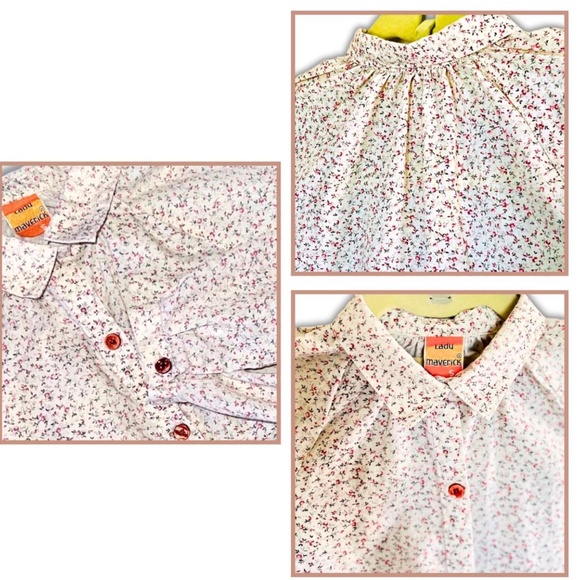 Vintage Fall Floral Button Down (Size XS / S), Cream & Burgundy, Soft Cottage - Picture 4 of 8